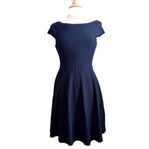 French Connection Black Blue Fit Flare Dress 6 Small Office/Career/Work/Party